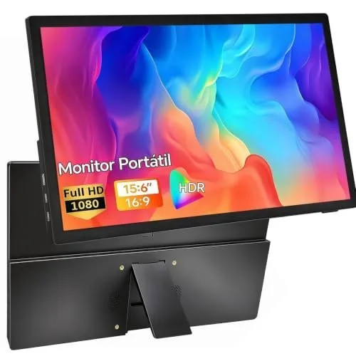 Ximodot Monitor portátil de 15,6 polegadas, Conectividade USB-C HDMI Full HD 1080P e alto-falantes integrados, Monitor gamer presentes para meninos Preto-2
