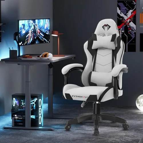 Cadeira Gamer Python Fly em tecido, respirável e ecológica, ângulo ajustável Cinza Claro