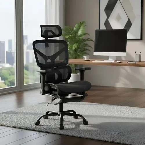 Cadeira de Escritório Ergonômica Python Fly com Apoio Lombar e Encosto Mesh Preto