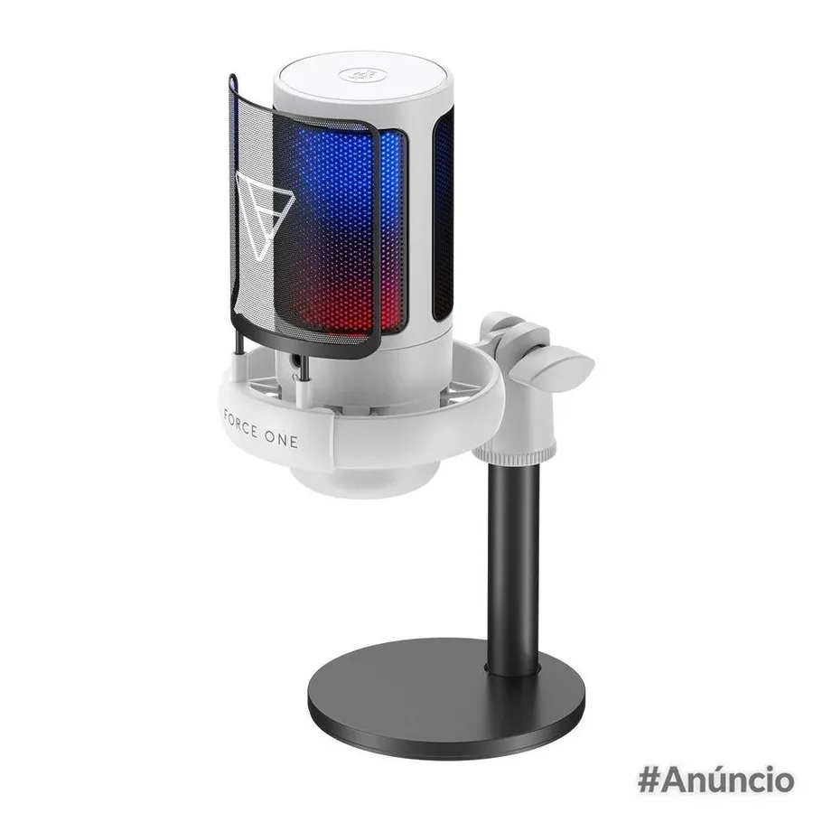 Microfone Gamer Force One Hero Rgb Botao De Mute Usb Cardicoide Ou Unidirecional Branco Fr Mc He
