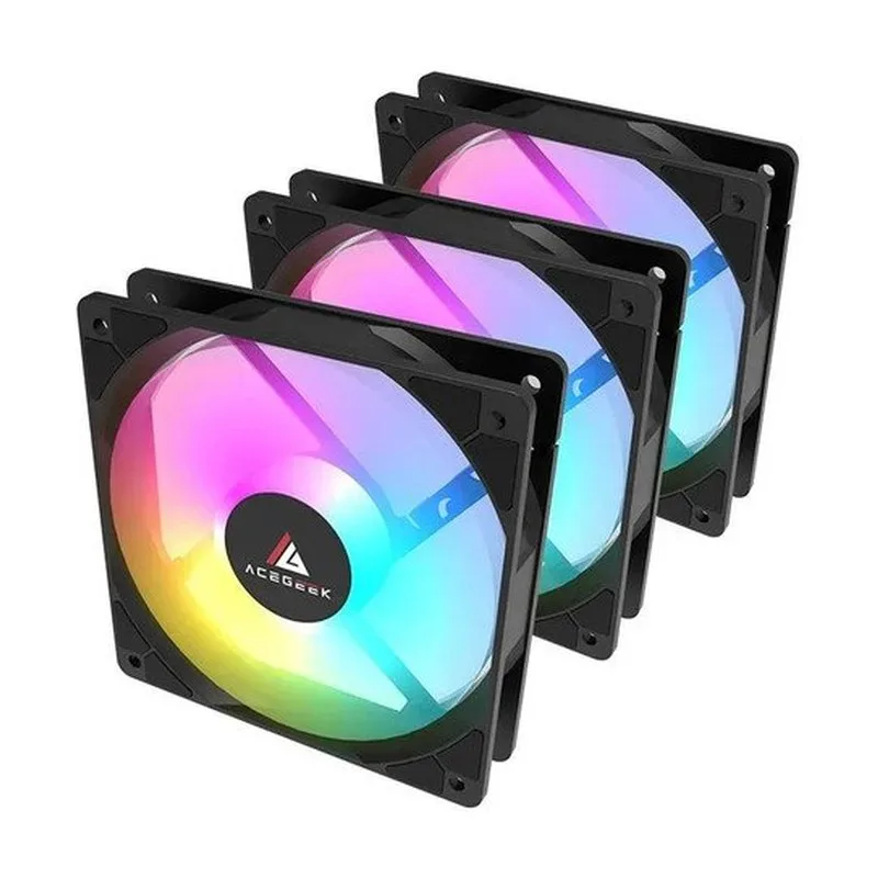 Kit Ventoinhas Acegeek Rw12 3x1, Rainbow, 3x120mm, Preto