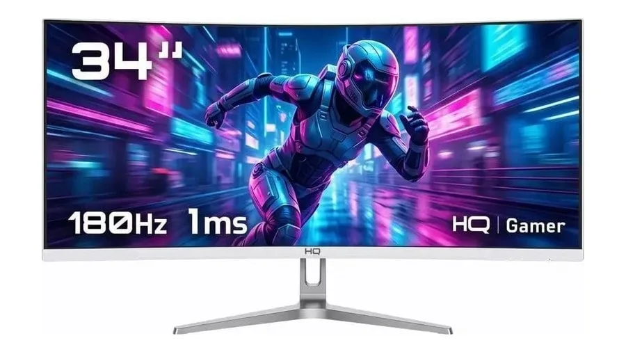 Monitor Gamer HQ 34 Branco Curvo 1ms, 180Hz, UltraWide QHD - 3440x1440 AMD FreeSync, HDMI, DP HQW34C180
