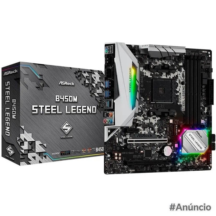 Placa Mae Asrock B450M Steel Legend Amd Am4 Matx Ddr4 Preto B450M Steel Legend