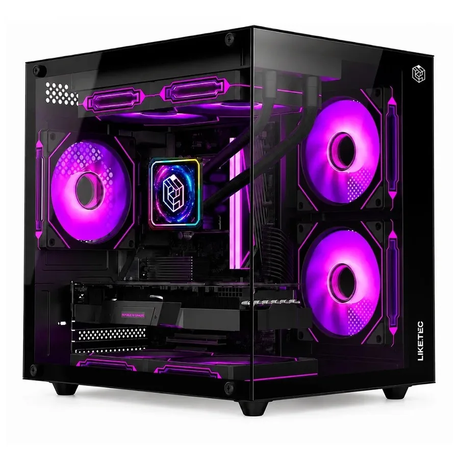 Gabinete Gamer Liketec Dasha V2, Cubo, M-ATX, Mini Tower, Frontal e Lateral em Vidro Temperado, Sem FANs, Preto - LC-MT-CUBODASHAV2-SF