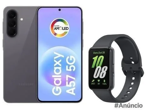 Smartphone Samsung Galaxy A57 128GB Cinza 5G Smartband Samsung Galaxy Fit3 Grafite