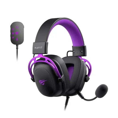 Headset Gamer Havit Gamenote H2002C  U Adaptador USB 7.1, P3, Adaptador P2 para PC, Microfone Destacável, PretoRoxo