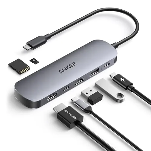 Anker Hub USB-C 7 em 1, HDMI 4K60Hz, 5Gbps USB-C Thunderbolt e 3USB 3.0
