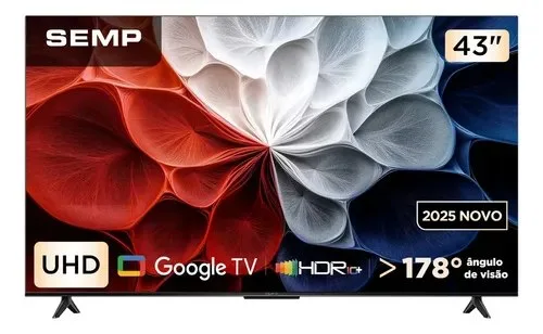 Smart Tv Semp 43 Polegadas Led Hva 4k S62 Wifi Bluetooth Google Tv 3 Hdmi Hdr10 Dolby Audio 43s62