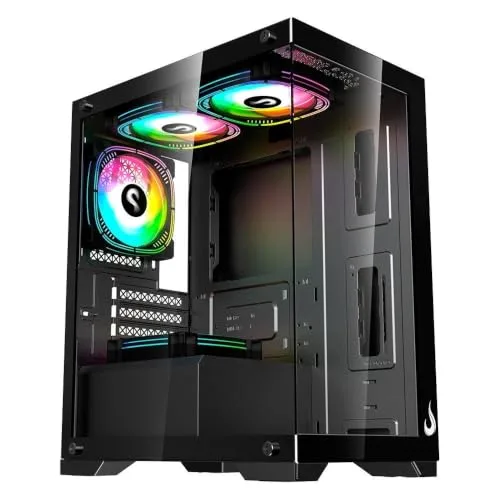 Gabinete Gamer Rise Mode Crystal Glass 01, Mid Tower, Lateral e Frontal em vidro, Preto - Rm-ca-cy-01-fb