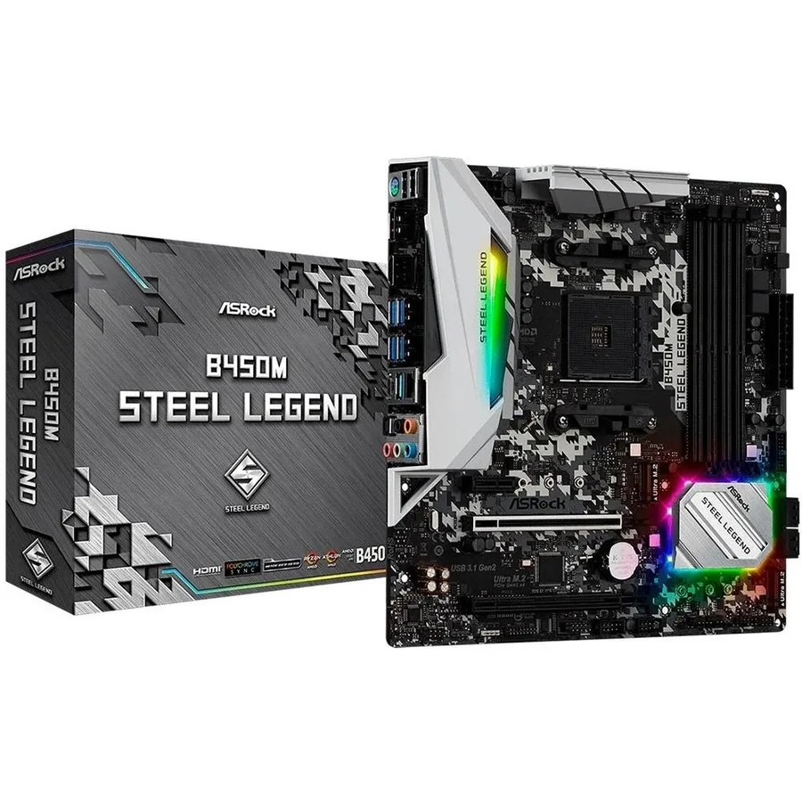 Placa Mae Asrock B450M Steel Legend Amd Am4 Matx Ddr4 Preto B450M Steel Legend