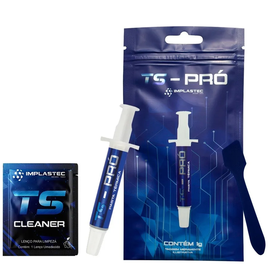 Pasta Térmica Implastec Ts Pro 4g, Espátula  Sachê Cleaner Cor Cinza