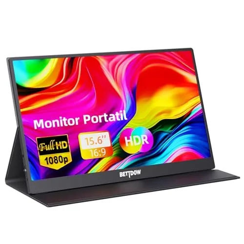 Bettdow Monitor Portatil 15,6, FHD 1080P Monitor Portátil Conectado Com USB C DuplaHDMI, IPS Extensor De Tela para Notebook com VESA e Funda Inteligente magnético, Plug and Play