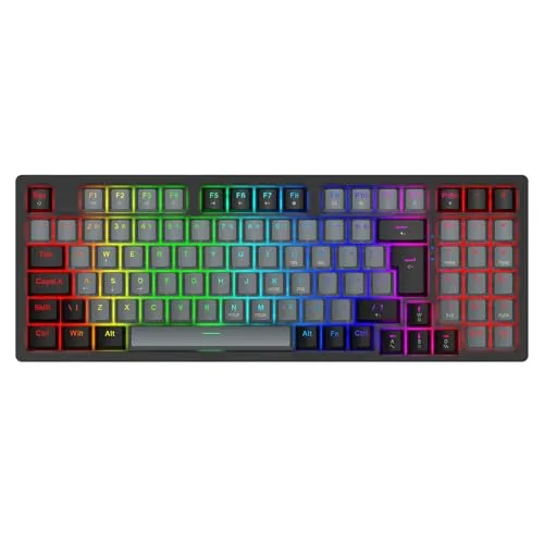 Teclado Mecânico Gamer com Fio 95 Teclas, RGB com 20 Modos de Iluminação, Switch Vermelho Hot Swap, Anti Ghosting, Teclado Compacto USB para PC, Notebook, Windows e Mac Cinza