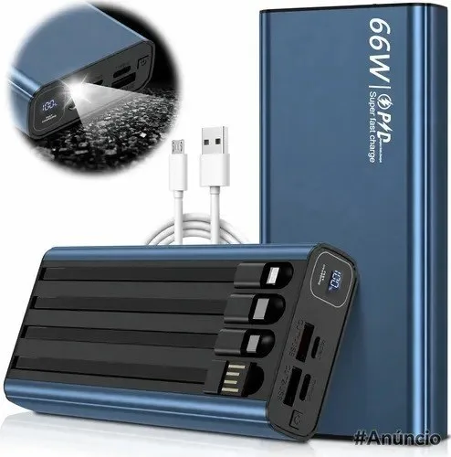 Power Bank Portátil 45000mah 66w Hrtral Turbo Rápida 4 Cabo Azul Celeste