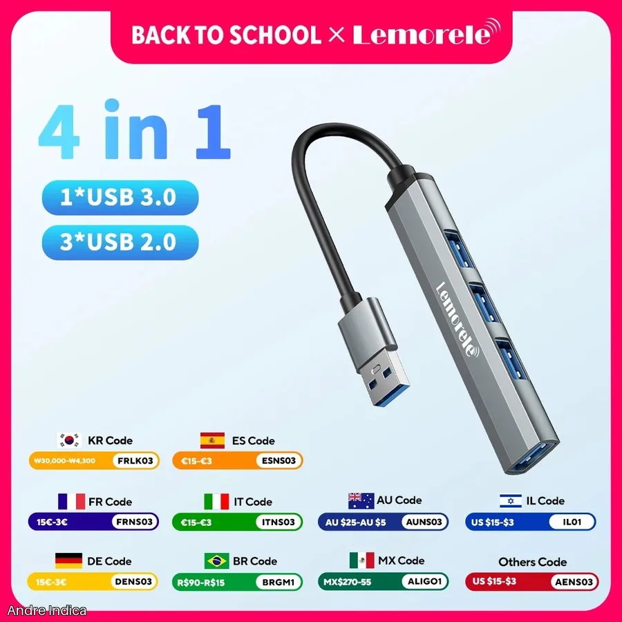Hub Usb Lemorele 4 em 1