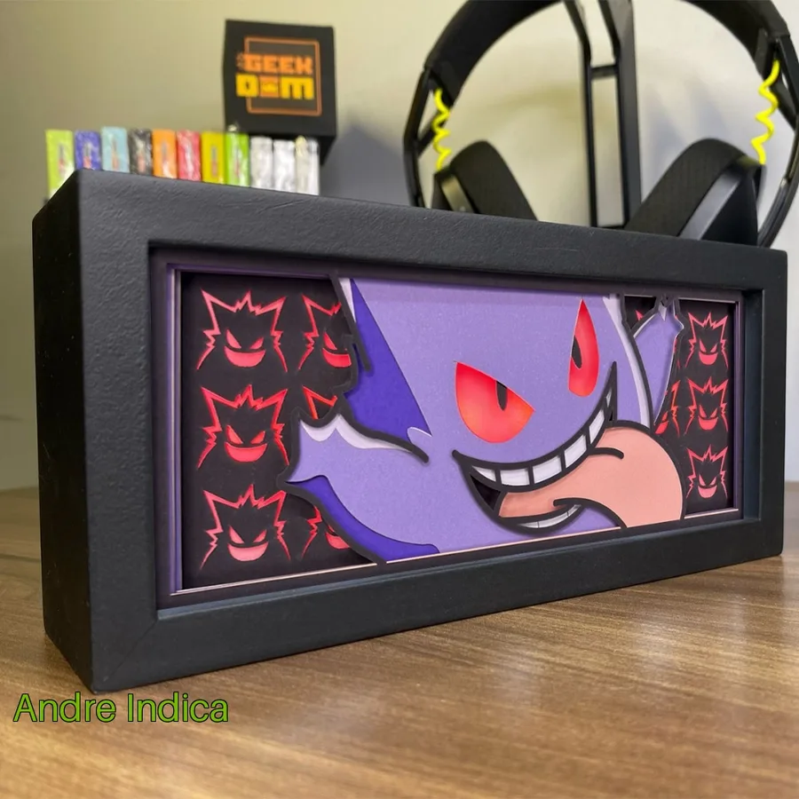Luminária Lightbox Anime 3D LED Decoração de Mesa PC Gamer Pokémon Gengar Mod2