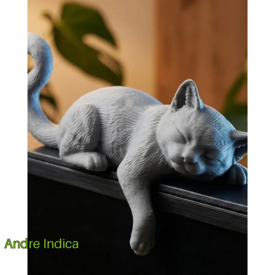 Companheiro de Monitor Gato Dormindo  Decoração Fofa para Setup e Mesa Impressão 3D