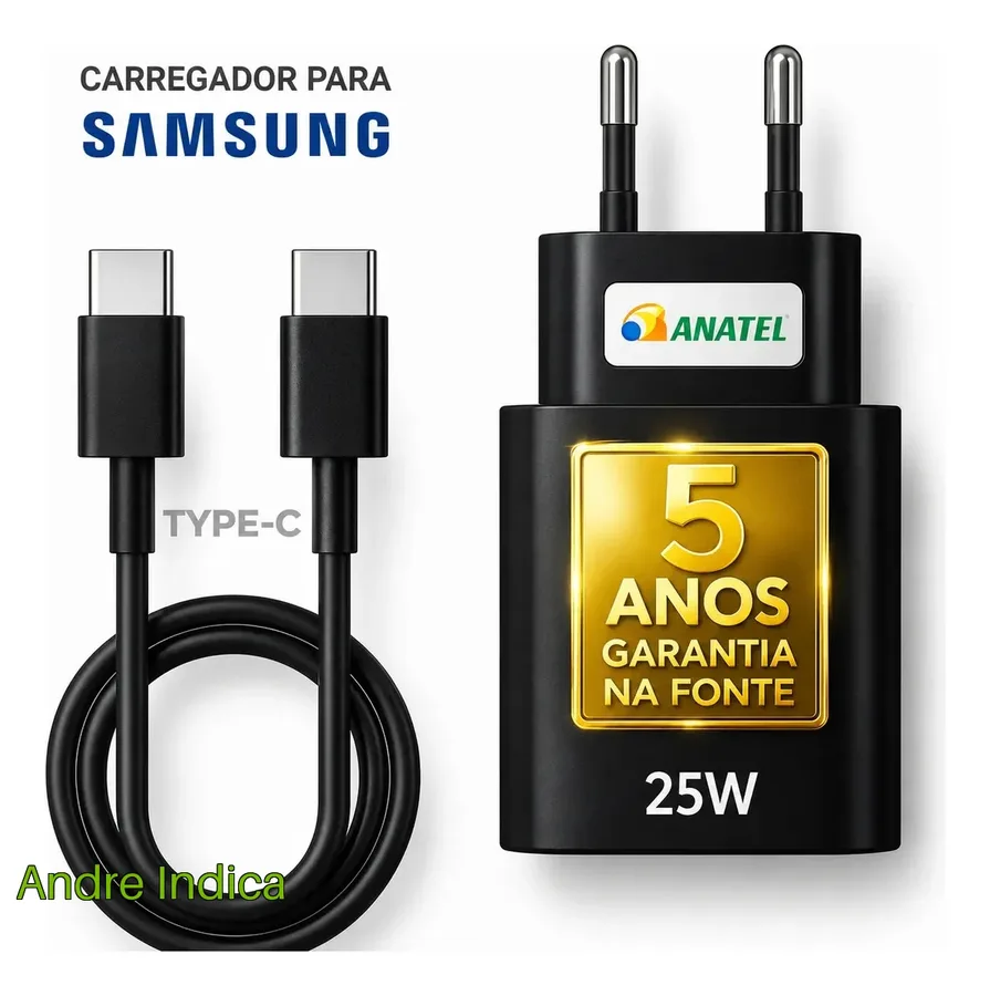 Carregador Super Rápido 25w Para Samsung Galaxy S24 S23 S22 S21 S20 Fe Ultra Motorola M22 M31 M32 M62 M63 M64 G15 Xiaomi Redmi Note 12 13 14 15 LG - Super Fast Cabo Blindado Tipo Usb C -Dtimp