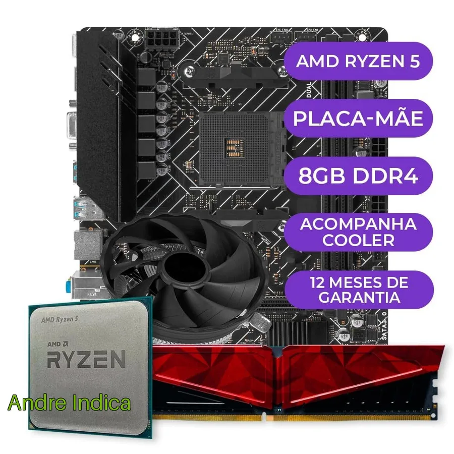 Kit Upgrade Gamer, AMD Ryzen 5 3400G  Placa Mãe  8GB DDR4