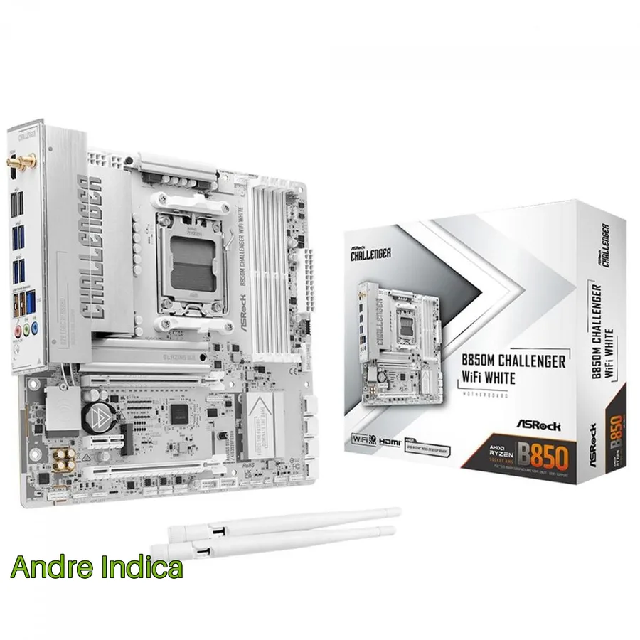 Placa Mãe ASRock B850M Challenger WiFi White, Chipset B850, AMD AM5, mATX, DDR5, Branco