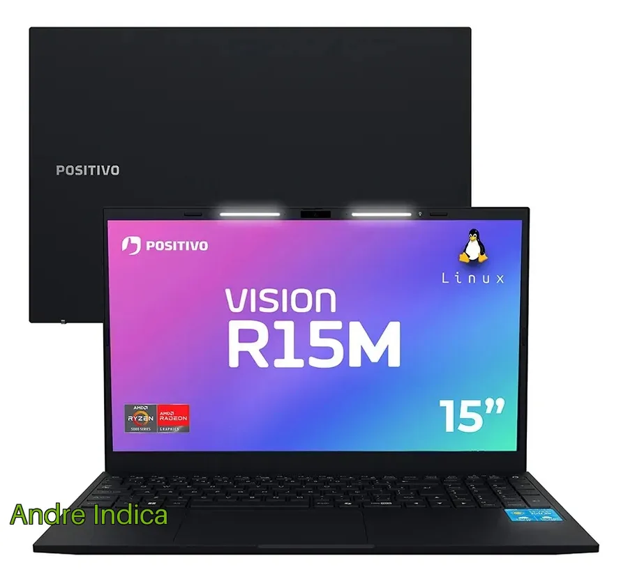 Notebook Positivo Vision R15M AMD Ryzen 3-7330U Linux 8GB RAM 256GB SSD Wi-Fi 6 Tela 15 Full HD IPS Antirreflexo - Minitela - Permite upgrade de memória RAM e SSD - Preto