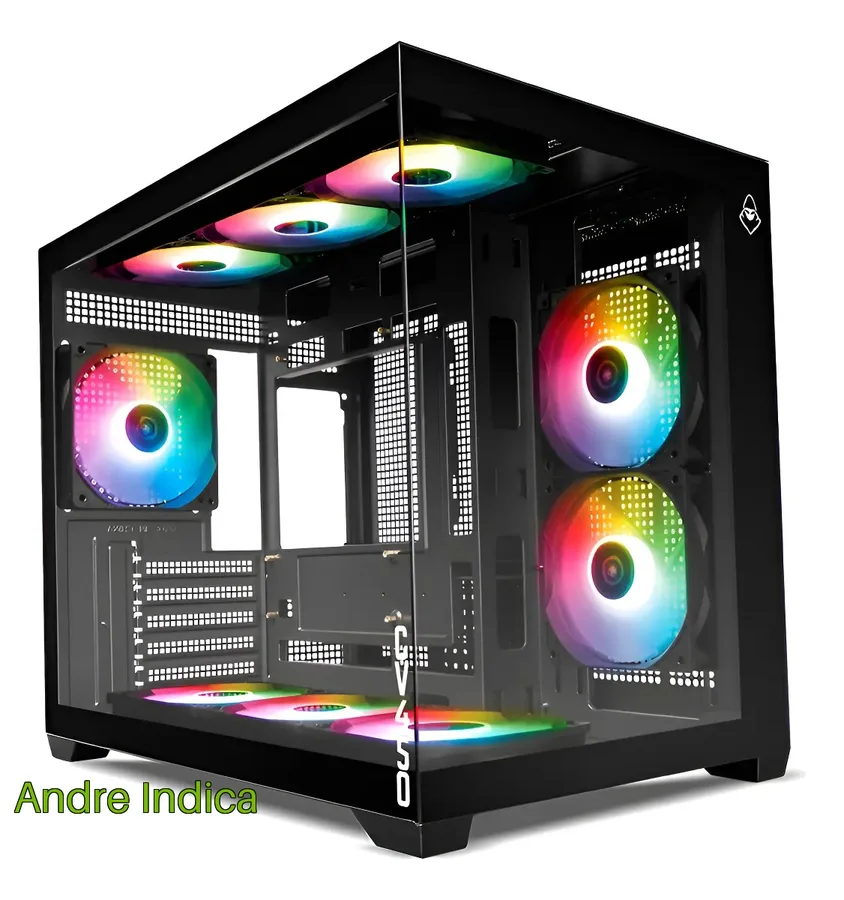 Gabinete Gamer Mancer Cv450, Mini Tower, 9 Fans, Vidro Preto