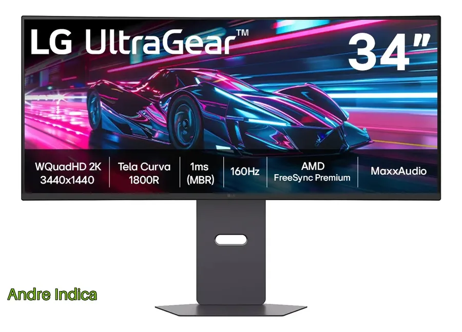 Monitor Gamer LG UltraGear Curvo 34- QuadHD 2K, UltraWide 1800R, 160Hz, 1ms MBR, AMD FreeSync Premium, HDR10, MaxxAudio, Preto -34G600A