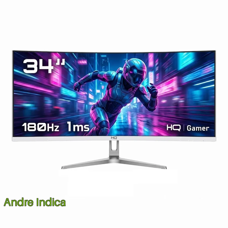 Monitor Gamer HQ 34 Branco Curvo 1ms, 180Hz, UltraWide QHD - 3440x1440 AMD FreeSync, HDMI, DP HQW34C180
