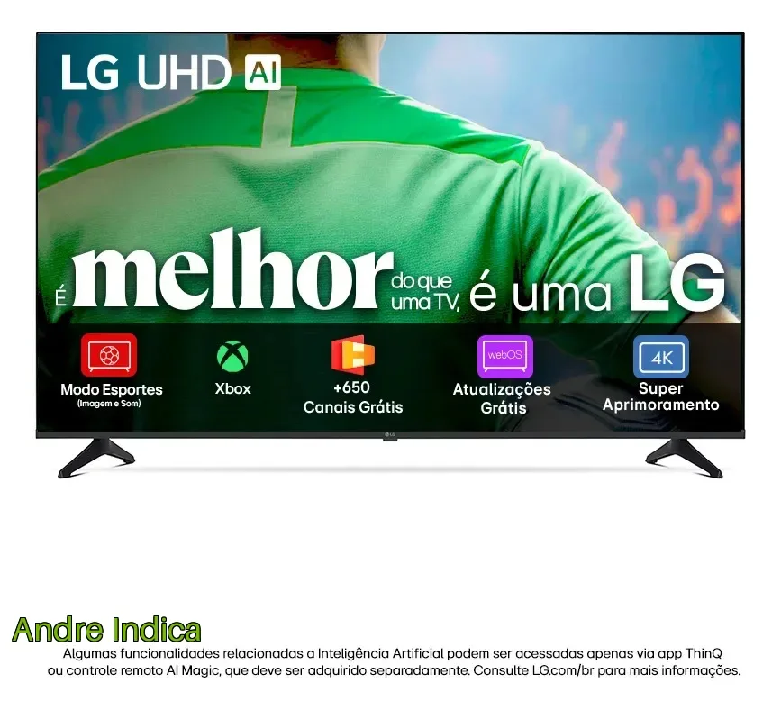 Smart TV LG UHD AI UA75 50 polegadas HDR10 Pro Processador α7 AI Ger8 webOS 25