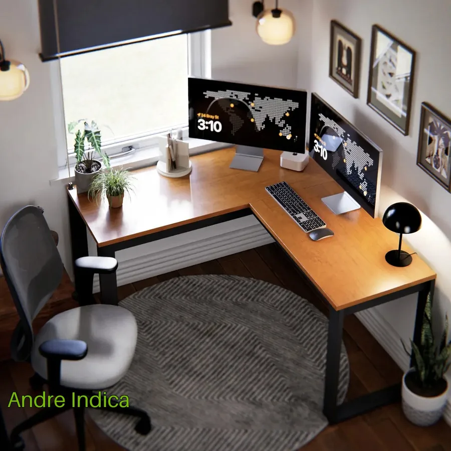 Escrivaninha Industrial Em L Berlim Mesa Escritório Home Office Para Estudo De Canto Em MDF Cor Canela Preto