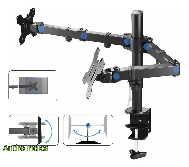 Suporte 2 Monitor Tv Aço Mesa Articulad Vesa Ajuste Promoção Black