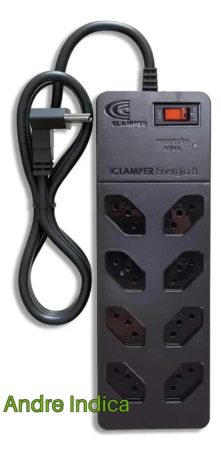 Filtro de Linha com Protetor de Surto DPS iCLAMPER Energia 8 Tomadas 3 Pinos 10 Amperes com Tecnologia LCF Anti Raio Cor Preto