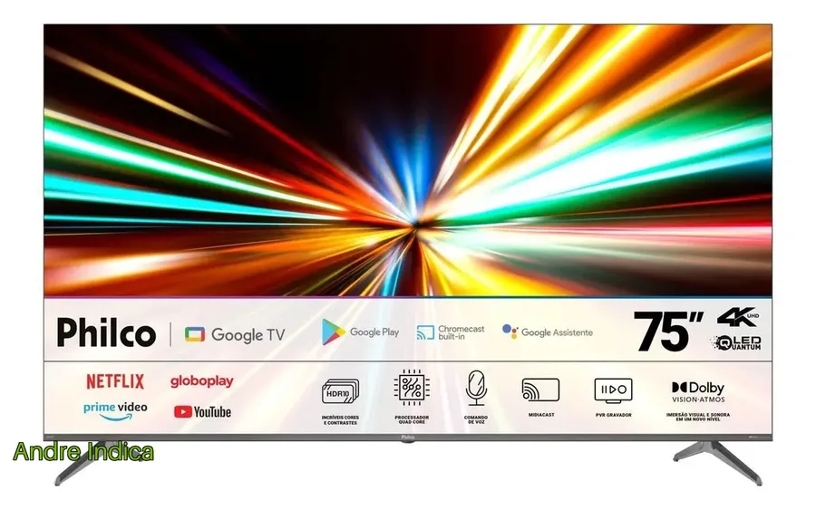 Smart TV Philco 75 P75CGA QLED 4K Google TV Dolby Vision WiFi Bluetooth HDR10
