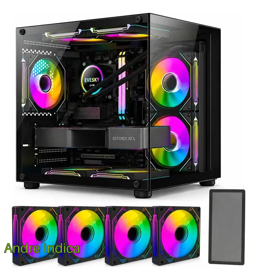Gabinete Gamer Hayom Aquário Com 4 Cooler Fan Led Rgb
