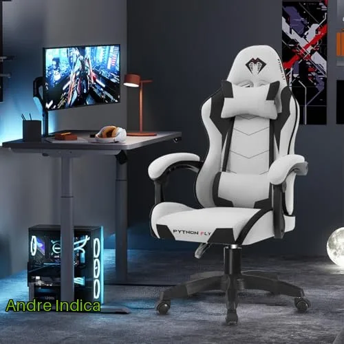 Cadeira Gamer Python Fly em tecido, respirável e ecológica, ângulo ajustável Cinza Claro