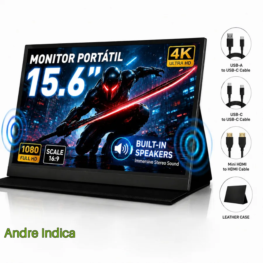 Portable Monitor 15.6 inch FHD 1080P 4k IPS Screen Type-C HDMI Plug and Play for Laptop PC Phone Mac