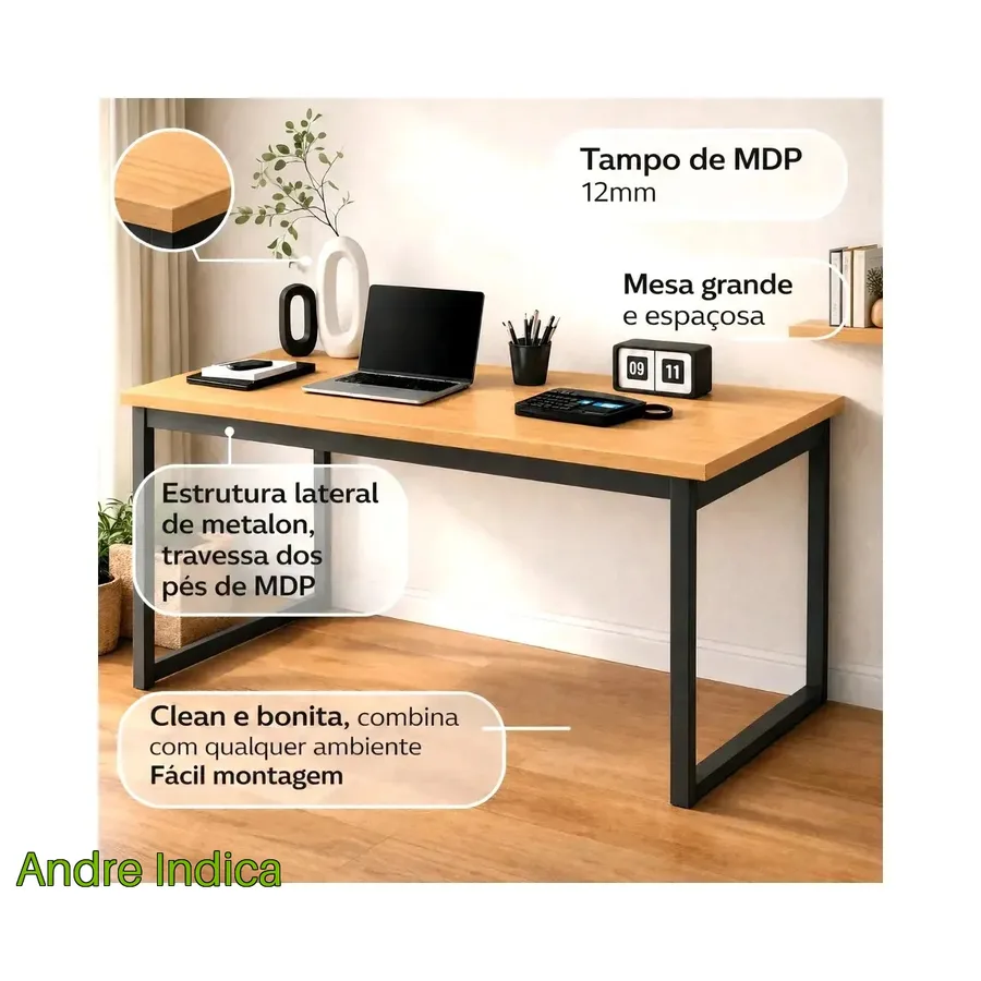 Mesa Escritório Industrial 150x60 Estrutura Ferro Reforçado Home Office