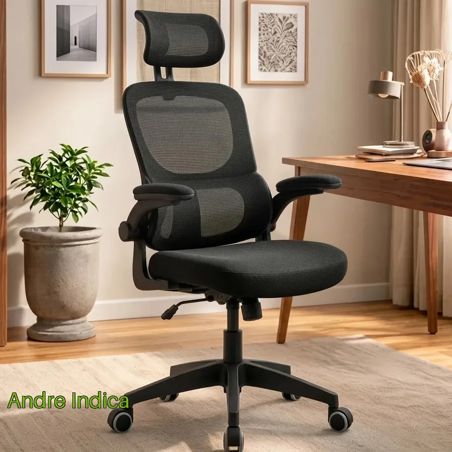 Cadeira De Escritório Ergonômica Preta Giratória Tela Mesh Preto Espuma De Alta Densidade