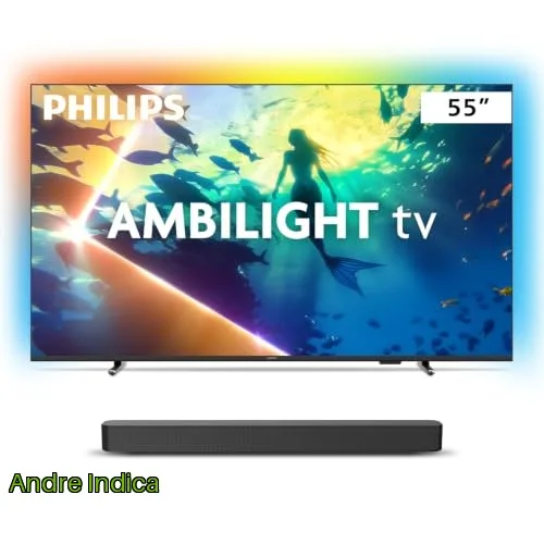 Philips Smart TV Ambilight 55 4K, 55PUG810078  Soundbar TAB4000, Aparelho de Áudio para TV, Bluetooth, HDMI ARC e USB