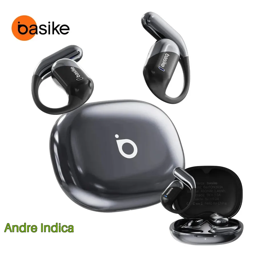 Basike Fone De Ouvido Sem Fio Bluetooth Com Gancho Gamer Esportivo Baixa Latência 100h, Design Aberto