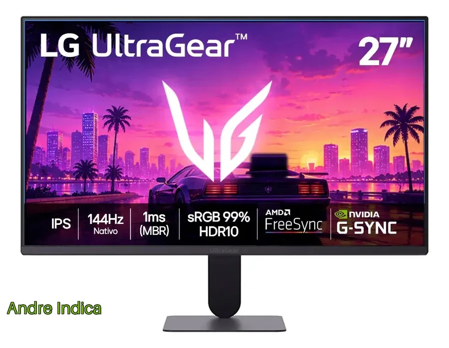 LG UltraGear Monitor Gamer 27 IPS, 144Hz Nativo, 1ms MBR, Full HD 1920x1080, HDR10, NVIDIA G-SYNC, AMD FreeSync, Preto - 27G411B