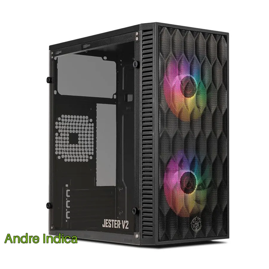 Gabinete Gamer TGT Jester V2 Rainbow Mini-Tower Lateral de Acrilico c2 Fans, Preto TGT-JSRV2-BKGF02