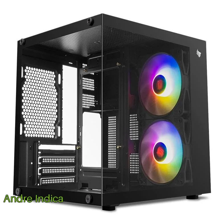 Gabinete Gamer Aquário Pichau Atom X, Mini-Tower, Lateral de Vidro, Com 2 Fans, Preto, PG-ATOMX-BK